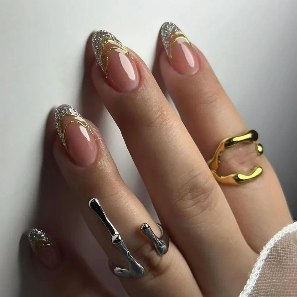 24pcs French Almond Press On Nails