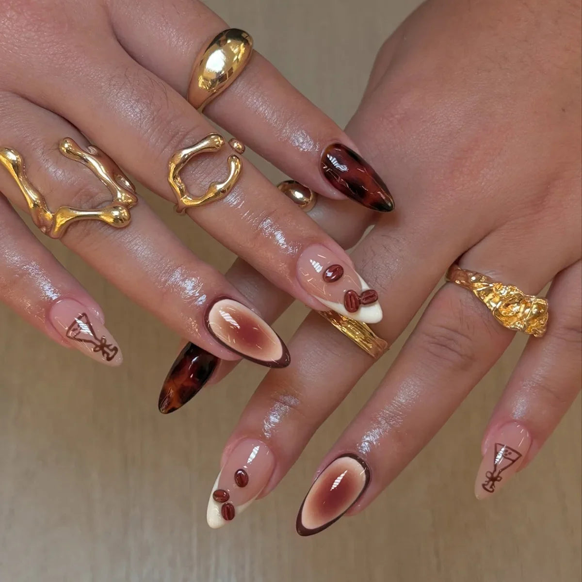 24pcs French Almond Press On Nails