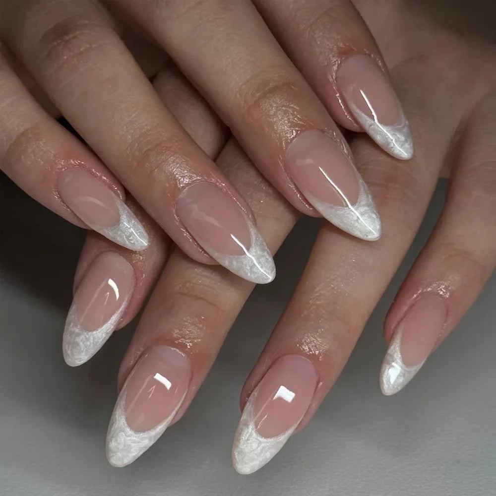 24pcs French Almond Press On Nails