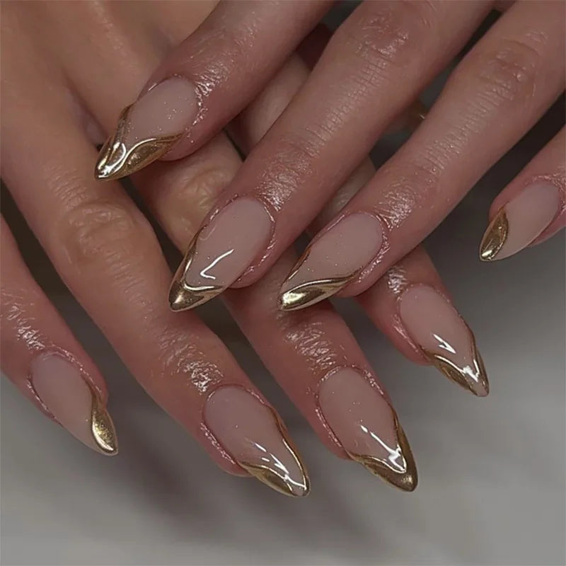 24pcs French Almond Press On Nails