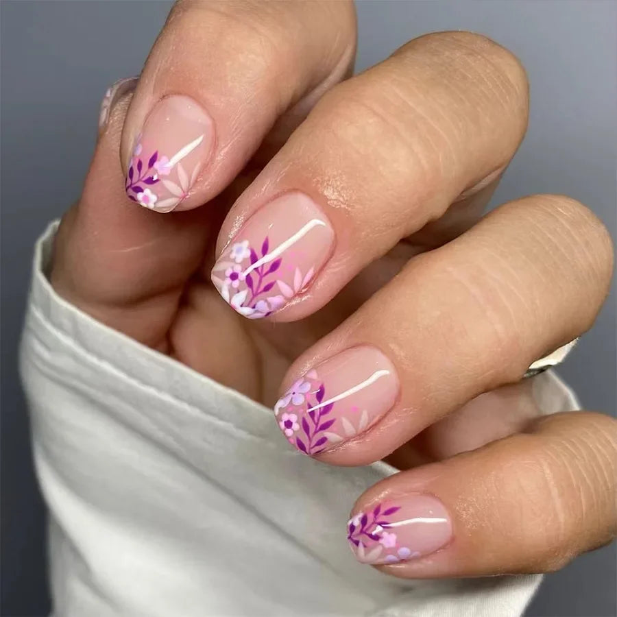 Floral Almond Press-On Nails Set