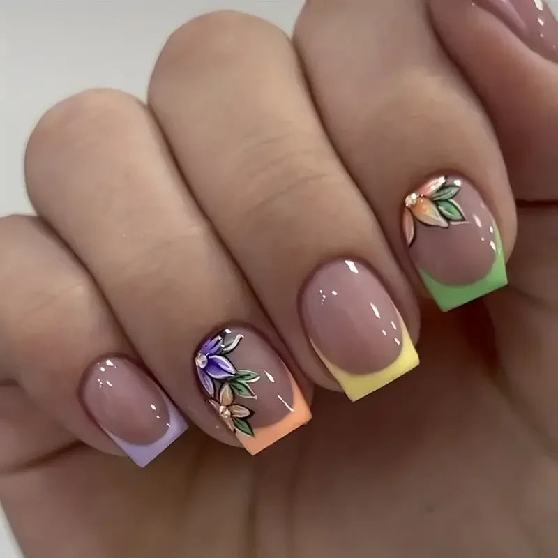 Floral Almond Press-On Nails Set