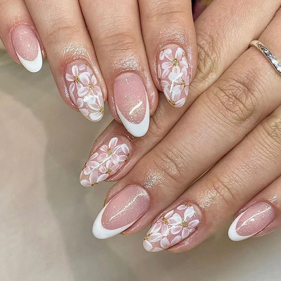 Floral Almond Press-On Nails Set