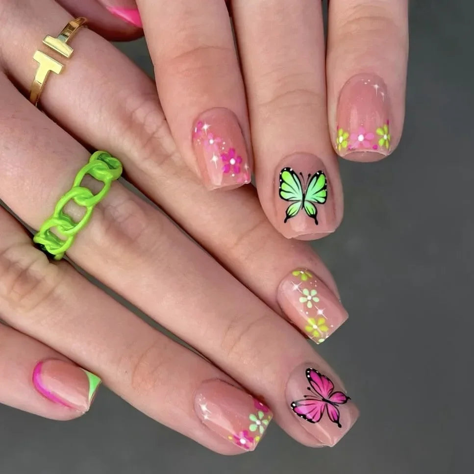 Floral Almond Press-On Nails Set
