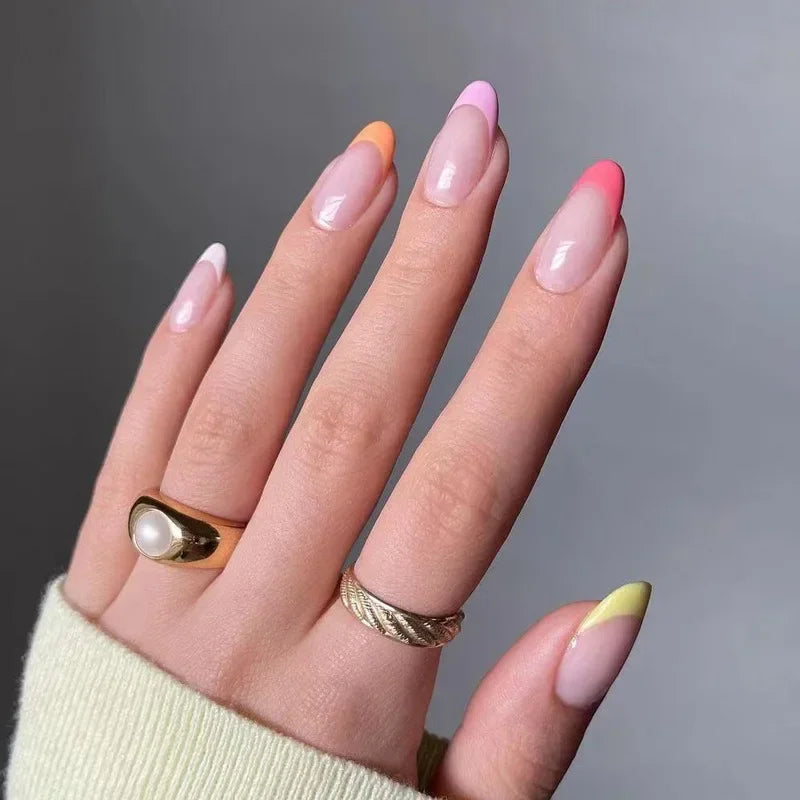 French Rainbow Acrylic Press-On Nails