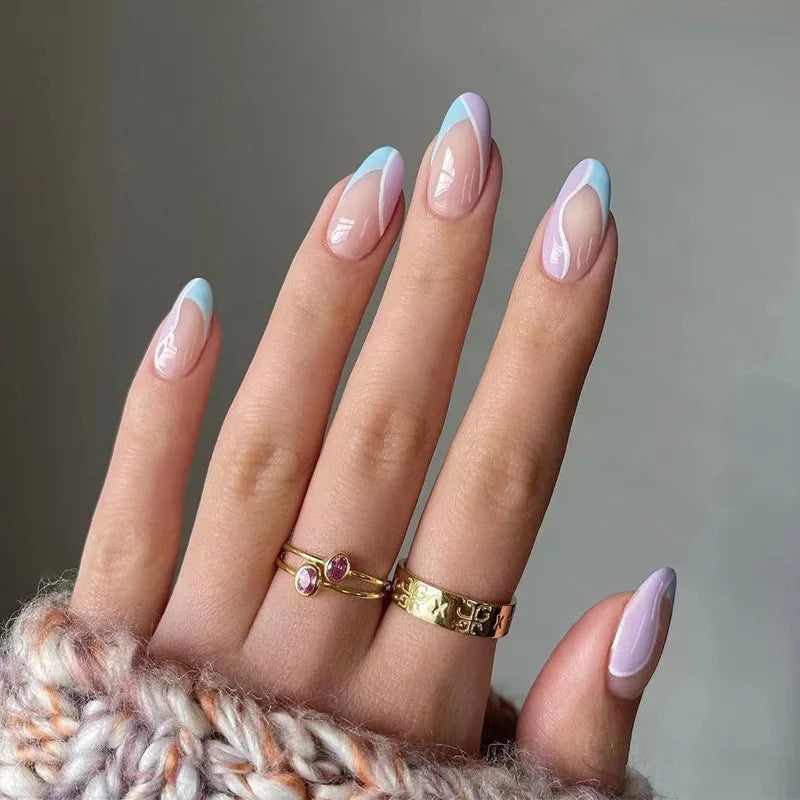 French Rainbow Acrylic Press-On Nails
