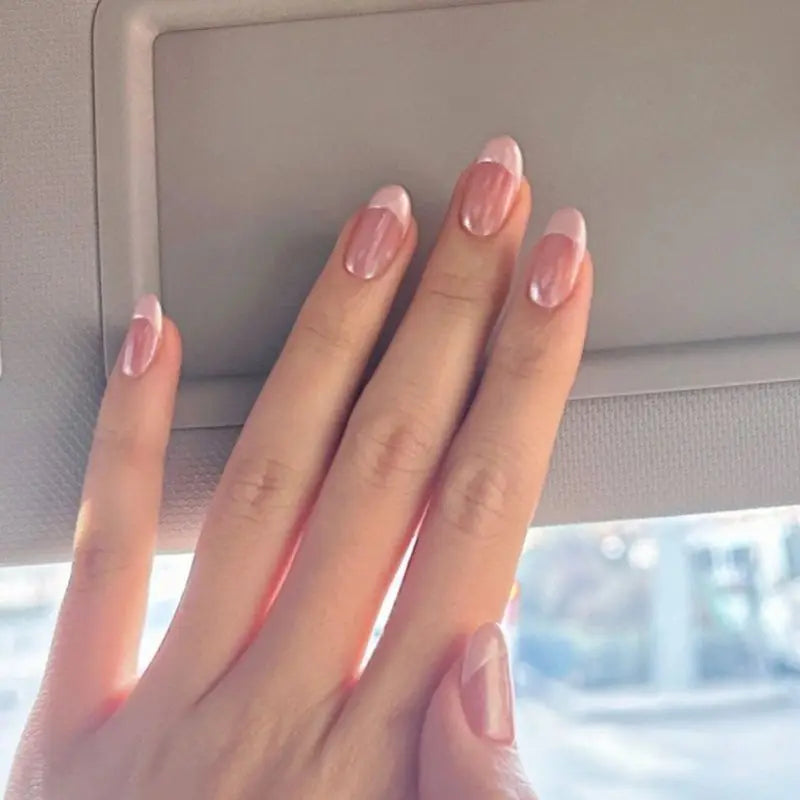 Handmade Pink French Oval Press On Nails