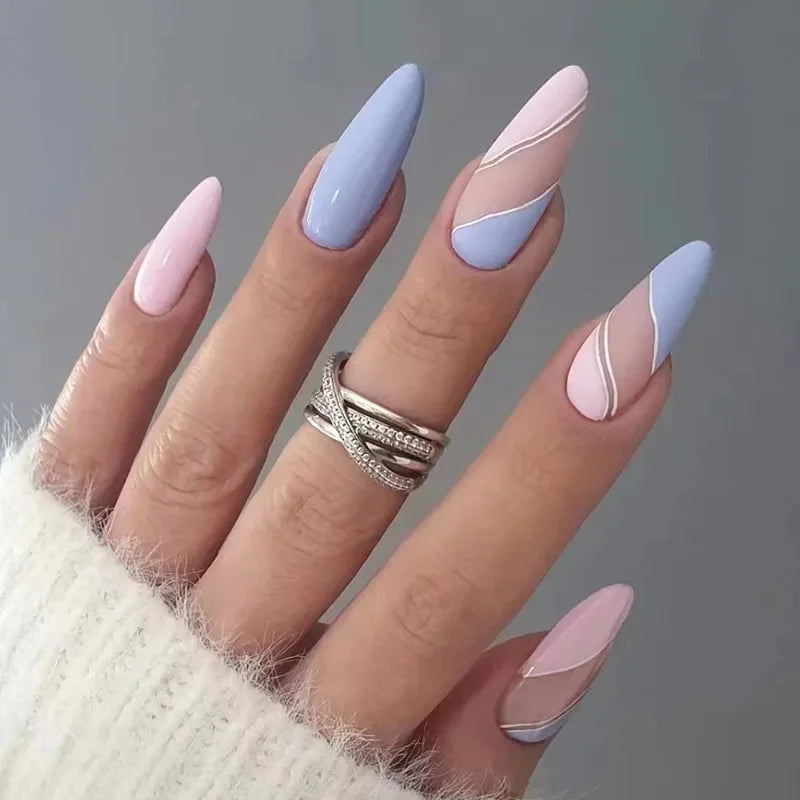 French Rainbow Acrylic Press-On Nails