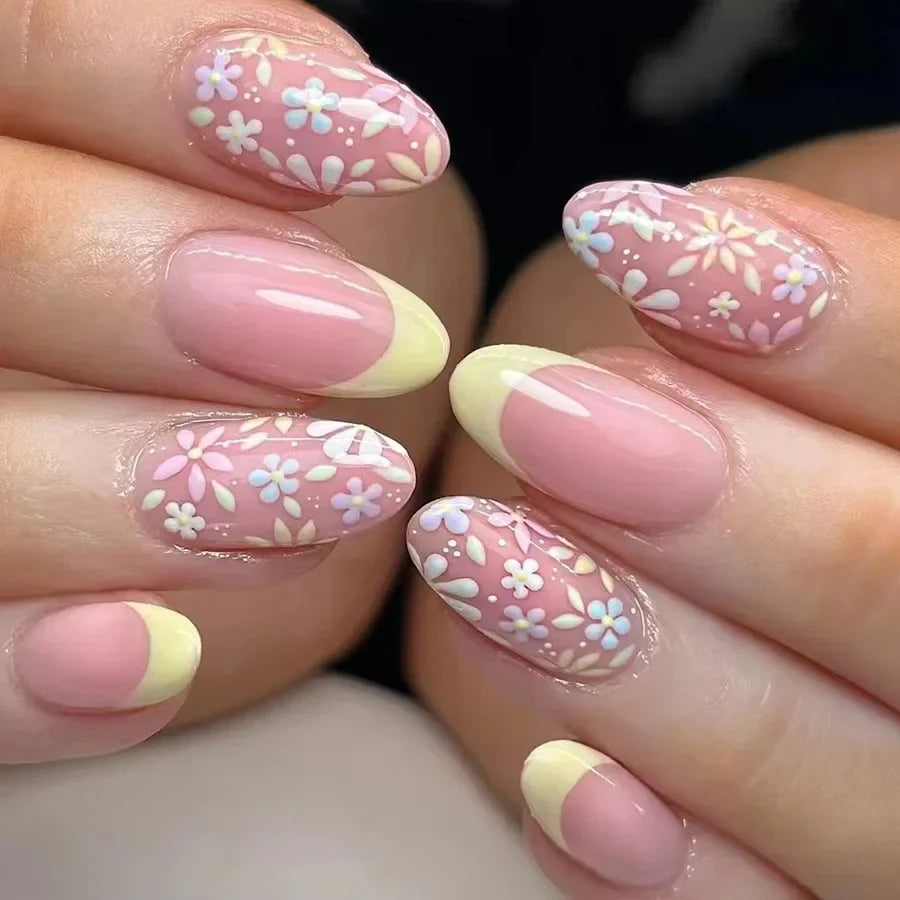 Floral Almond Press-On Nails Set