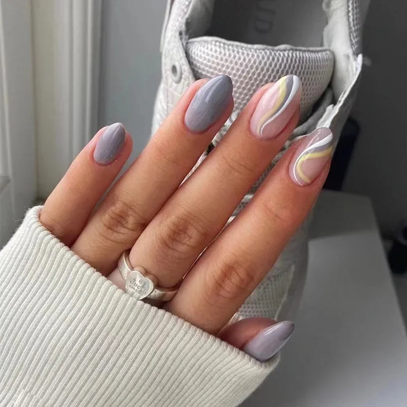 French Rainbow Acrylic Press-On Nails